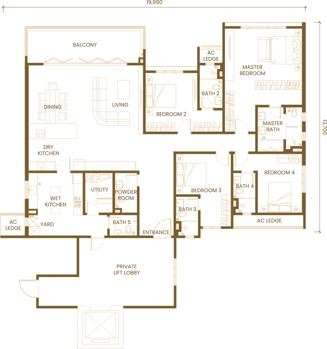 Type D / D1 · 4 Bedroom floor plan